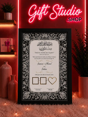 Nikkah certificate frame black design Pakistan - custom nikah frame gift Gift Studio