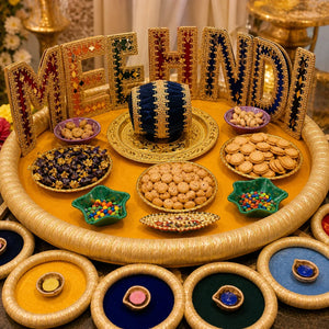 Mehndi plates design set Pakistan - 8 decorative mehndi plates with thaali Gift Studio