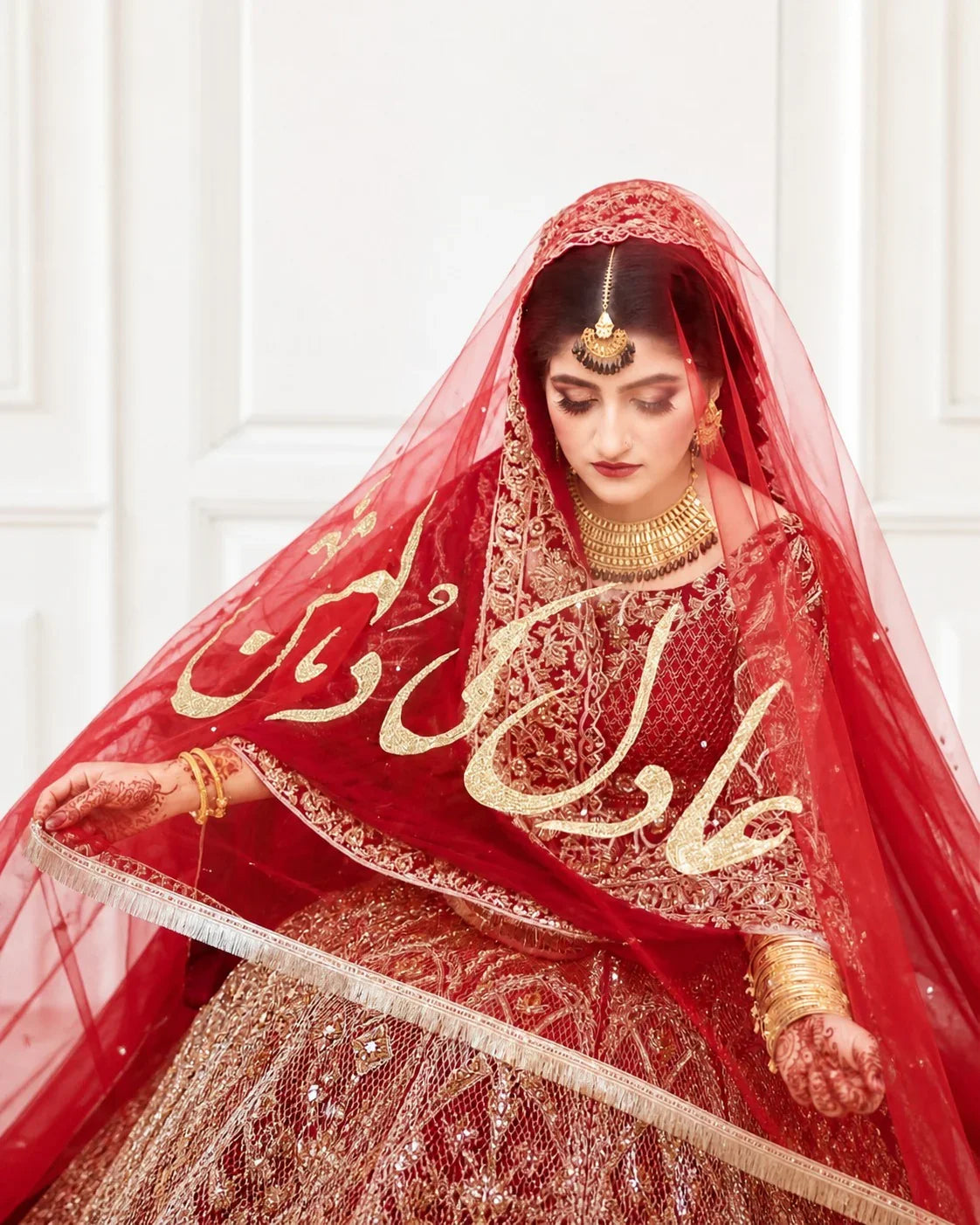 White nikkah dress red dupatta Pakistan - personalized name bridal dupatta giftstudio.shop