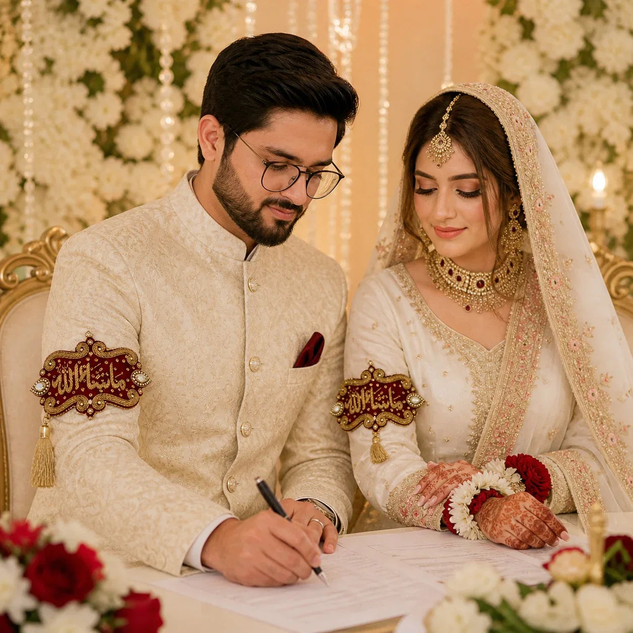 Imam Zamin band Pakistan - Ya Ali Ya Fatima handmade wedding band with kora work Gift Studio