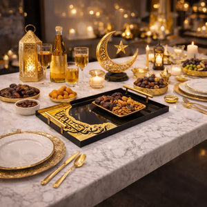 Luxe crescent metal handle tray Pakistan - Ramadan table decoration Gift Studio