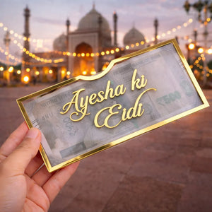 Acrylic Eidi envelope Pakistan - Eid Mubarak money gift holder by Gift Studio