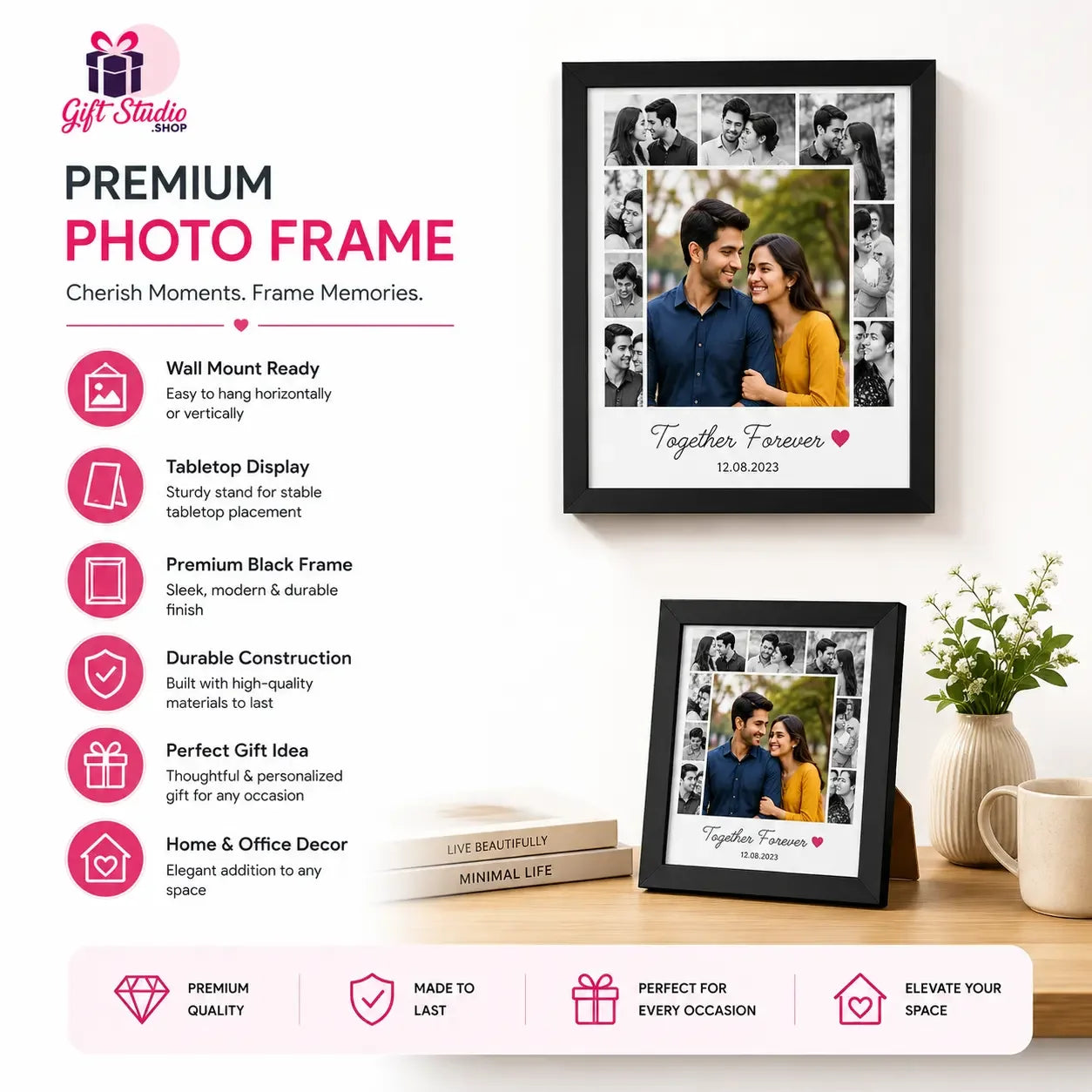 Personalized couple photo frame Pakistan - custom names and date love gift Gift Studio