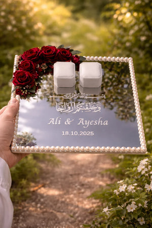 Luxury engagement ring tray Pakistan - personalized mirror nikkah tray Gift Studio