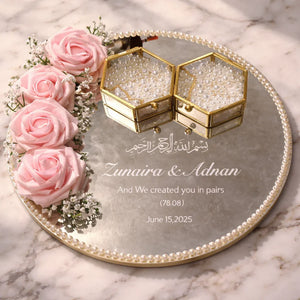 Personalized nikkah ring tray Pakistan - mirror pearl border wedding tray Gift Studio Gujranwala