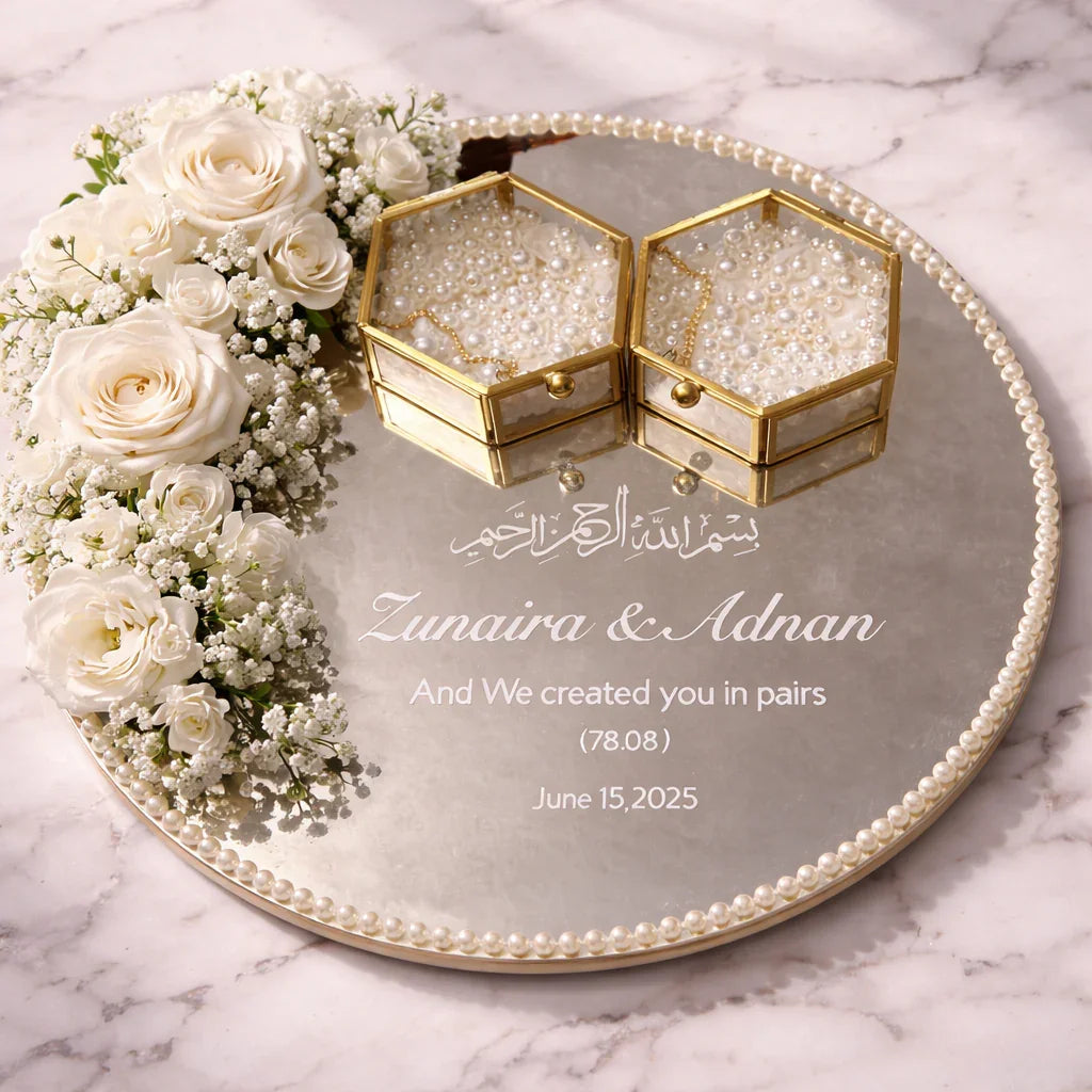 Engagement ring tray Pakistan - luxury mirror floral wedding ring tray giftstudio.shop