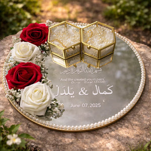 Mirror wedding ring tray Pakistan - floral design luxury engagement tray Gift Studio