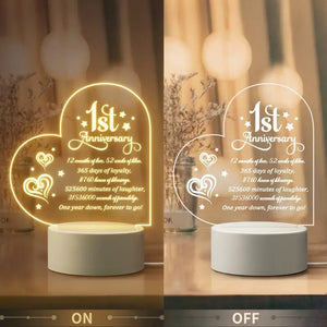 Romantic 1st Anniversary Engraved LED Night Light – Perfect Gift for Couples - My Store