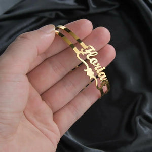 Engraved cuff bangle bracelet Pakistan - personalized name gold bracelet Gift Studio