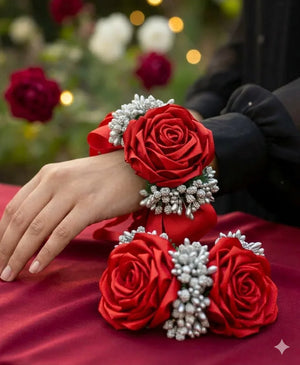 Flower gajra wrist jewelry Pakistan - bridal mehndi haldi floral set Gift Studio