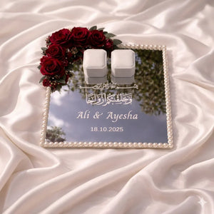 Floral mirror ring tray Pakistan - luxury personalized engagement tray Gift Studio