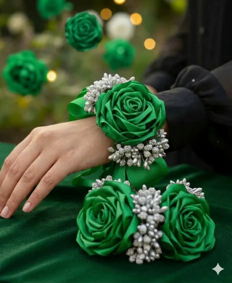 Floral gajra bracelet Pakistan - ribbon flower mehndi haldi bridal jewelry giftstudio.shop
