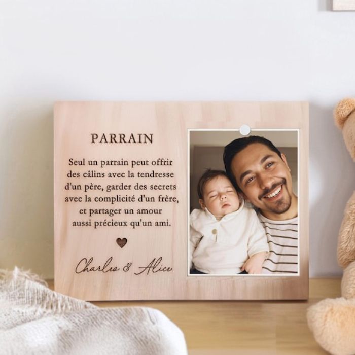 Personalized Wooden Photo Frame for Baptism or Pregnancy Announcement – Customizable Engraved Keepsake - My Store