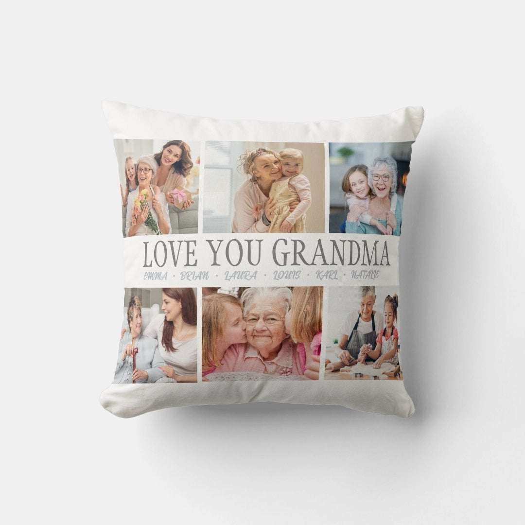 Modern Grandma Personalized Photo Collage Throw Pillow
