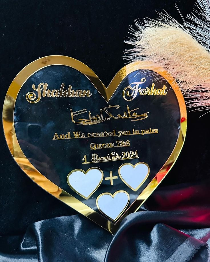 Heart Shaped Nikah Thumb Acrylic Board - Personalized Islamic Wedding Keepsake