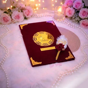 Personalised nikkah booklet with pen Pakistan - luxury velvet nikah book Gift Studio