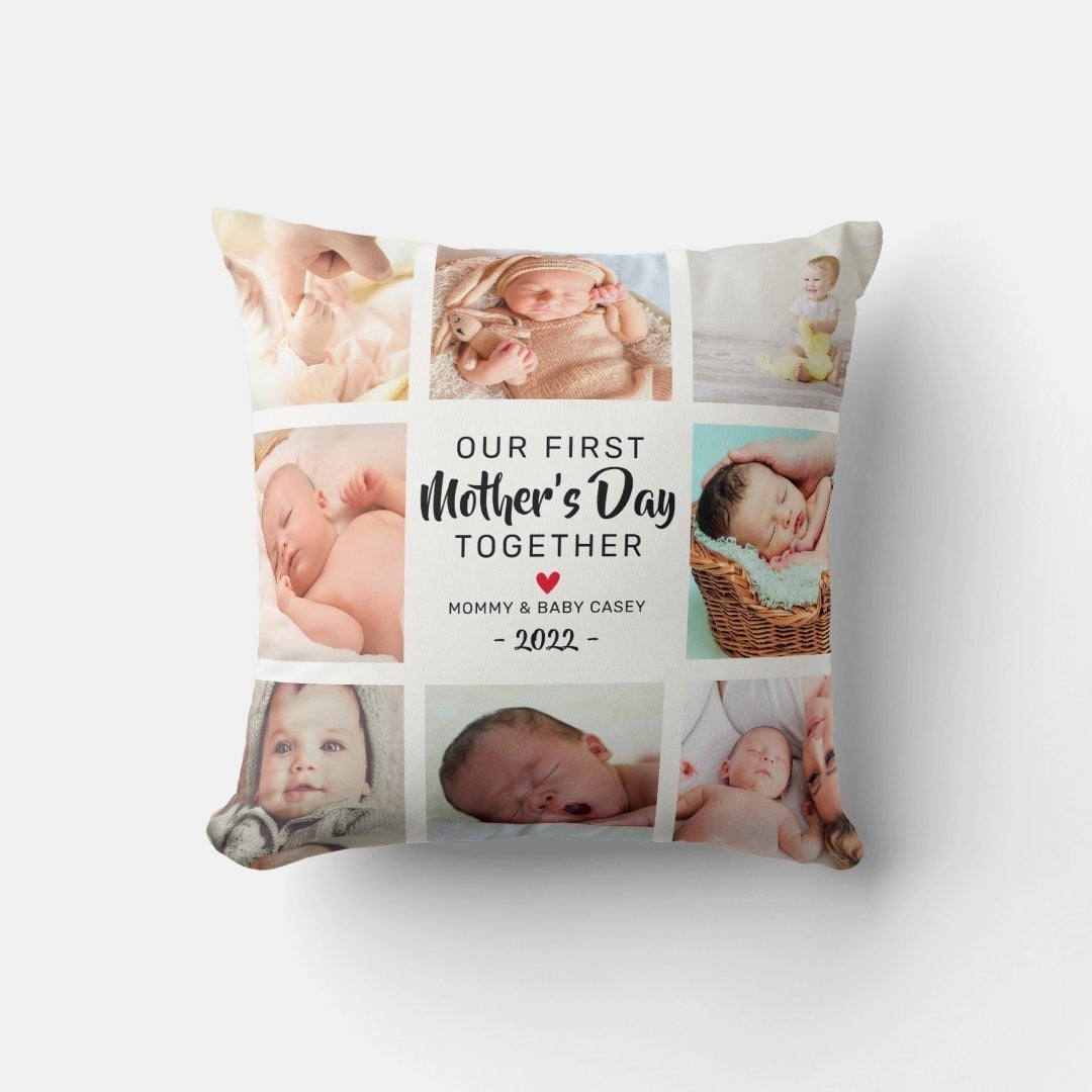 Our First Mother's Day Photo Collage Throw Pillow