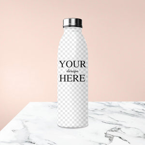 Personalized water bottle featuring customizable text and photo options, ideal for hot and cold beverages