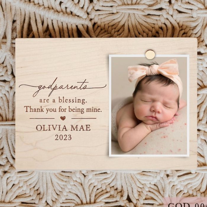 Personalized Wooden Photo Frame for Baptism or Pregnancy Announcement – Customizable Engraved Keepsake - My Store
