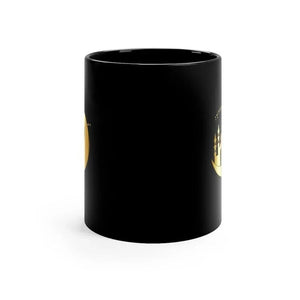 Close-up of Ramadan Moon and Mosque Mug with a golden crescent moon and mosque silhouette, highlighting the elegant design.
