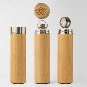 Bamboo Stainless Steel Tumbler with Lotus Engraving and Tea Infuser