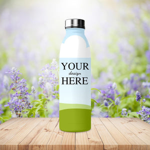Customizable drink bottle with sublimation-ready design, showcasing a clean and eco-friendly aesthetic.