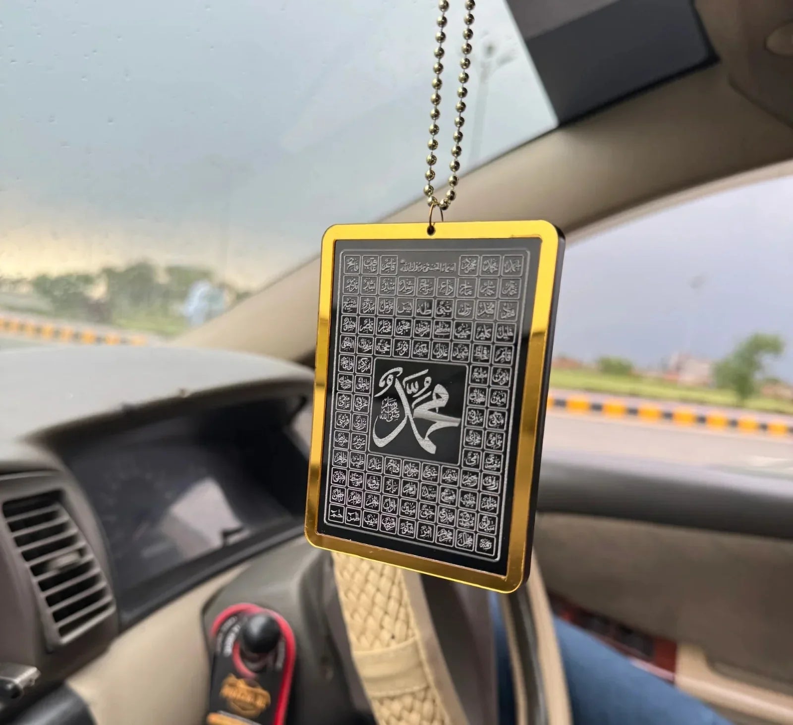 Arabic calligraphy car hanging accessory Pakistan - Islamic gold pendant giftstudio.shop