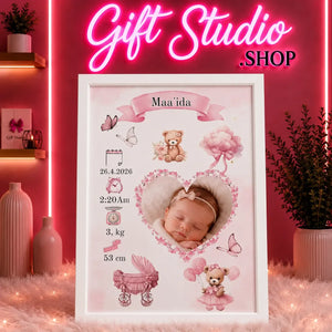 Baby Girl Birth Frame Pakistan Personalized Newborn Gift Frame - Gift Studio Pakistan photo 1