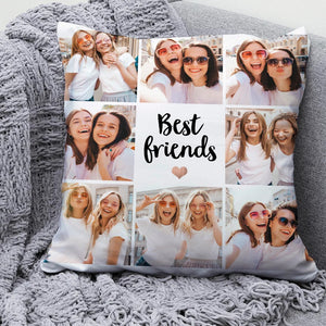 Simple and Chic Best Friends Heart Photo Collage Cushion with custom photos