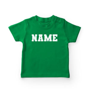 Green kids t-shirt with custom name text for 14 August Independence Day