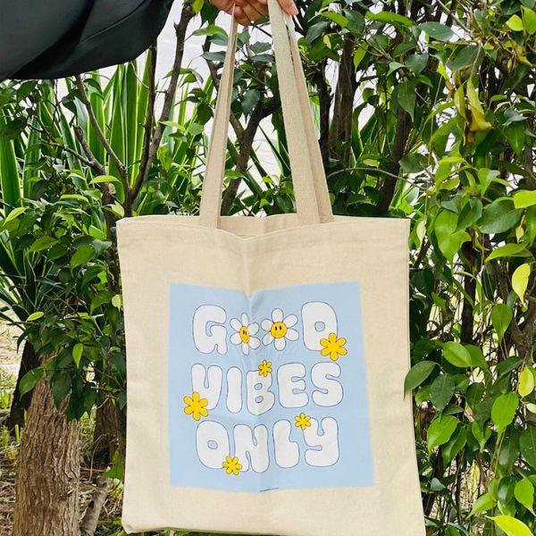 Custom quote tote bag Pakistan - Good Vibes Only personalized bag Gift Studio