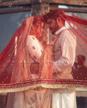 Customized name nikkah red dupatta Pakistan - custom nikah dupatta name Gift Studio