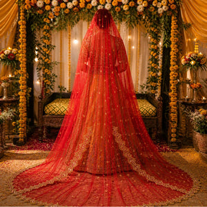 White nikkah dress red dupatta veil Pakistan - personalized bridal name dupatta giftstudio.shop