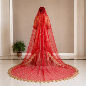 Customized bridal nikkah dupatta with veil Pakistan - white dress red dupatta Gift Studio Gujranwala