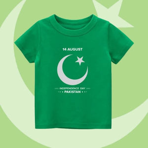 Green t-shirt with 14 August Independence Day crescent-star design