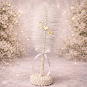 Homemade nikkah pen with elegant handcrafted design, personalized Islamic wedding signing pen decorated with ribbons, pearls and floral details.