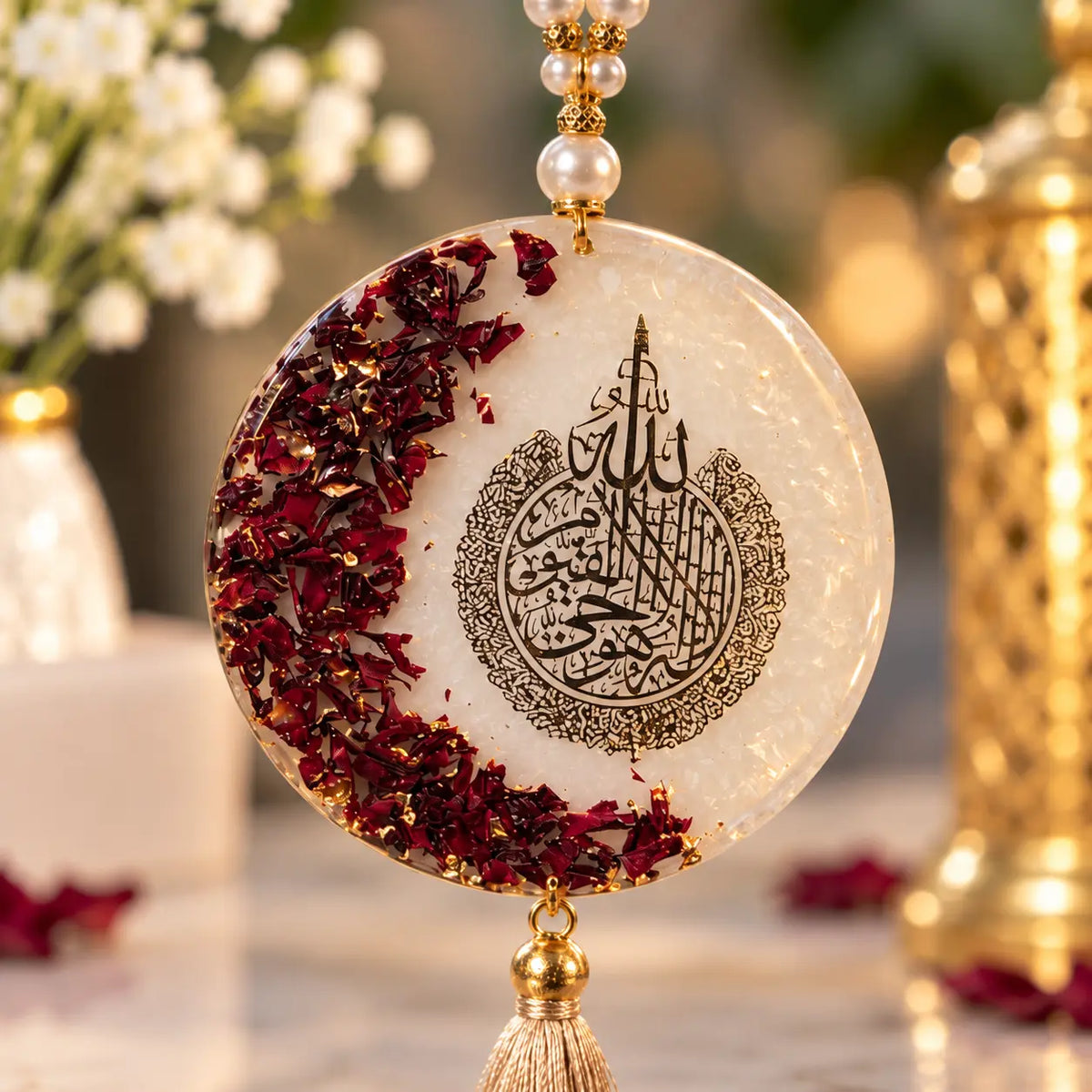 Islamic Resin Car Hanging with Arabic Calligraphy | Handmade Muslim Car Decor