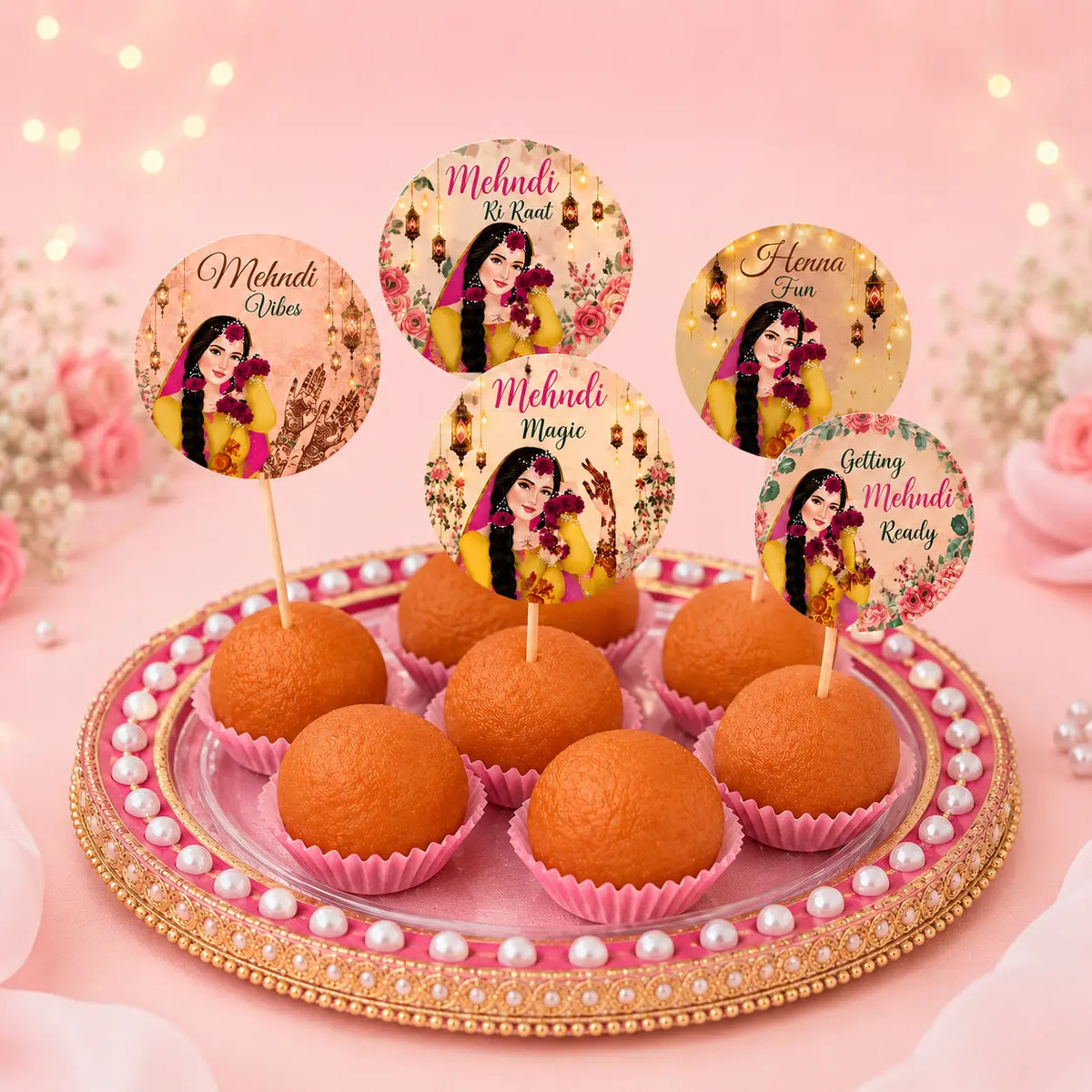 Mehndi Mithai Toppers – Customized Name Sweet Box Toppers