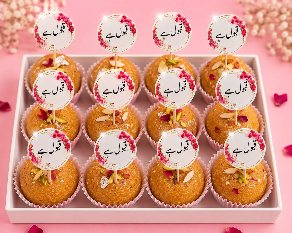 Nikah Sweet Toppers pack of 12 – Customized Mithai Toppers for Nikah