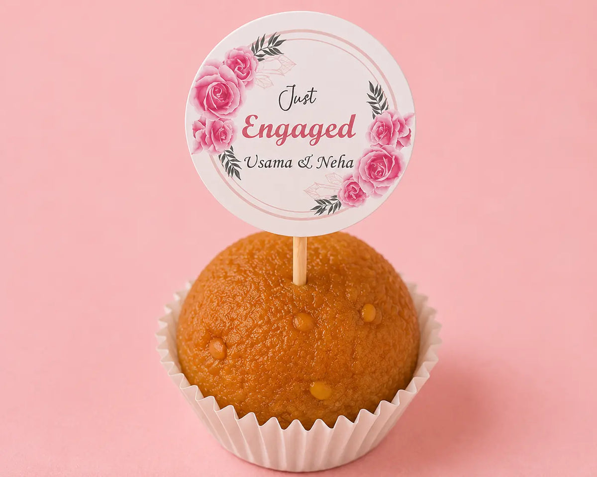 Engagement Sweet Toppers pack of 12 – "Just Engaged" Mithai Toppers