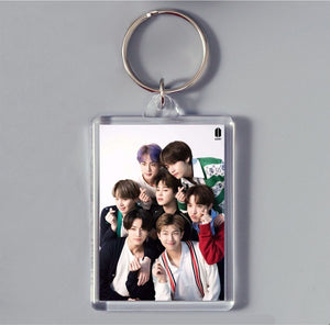 K-pop group photo acrylic keychain with clear frame