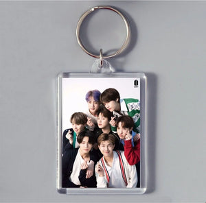 K-pop group photo acrylic keychain with clear frame