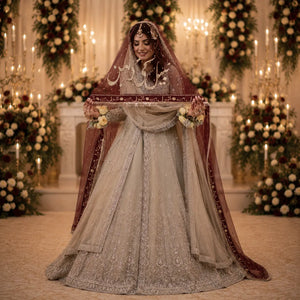 Maroon nikkah dupatta with custom name - front view Pakistan
