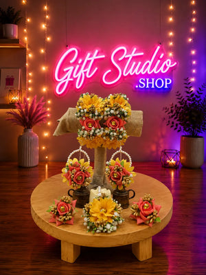 Mehndi Flower Jewellery Set Fresh Gajra and Genda Bridal Jewelry - Gift Studio Pakistan photo 1