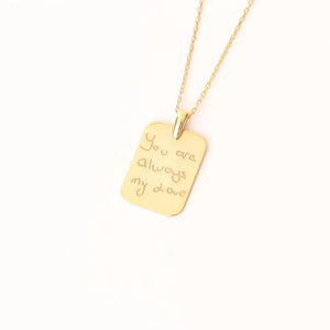 Gold personalized handwriting necklace with a heartfelt message, perfect for a unique and sentimental gift.