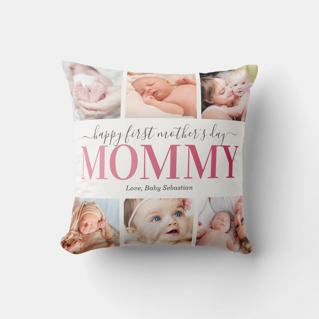 First Mother's Day Picture Collage Throw Pillow