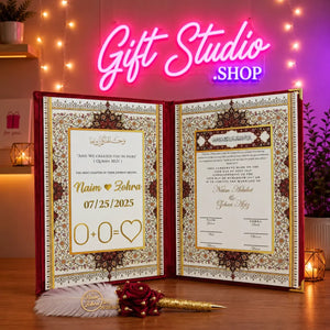Nikkah Booklet Pakistan personalized name and date on velvet cover