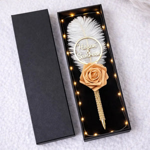 Nikkah signature pen with elegant handcrafted design, luxury Islamic wedding signing pen decorated with pearls, ribbons and personalized details.