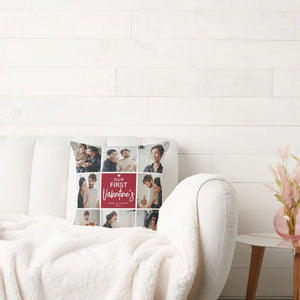Our First Valentine’s Day Personalized Photo Throw Pillow with Red Roses