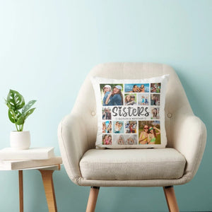 Sisters photo collage throw pillow Pakistan - personalized sibling gift GiftStudio
